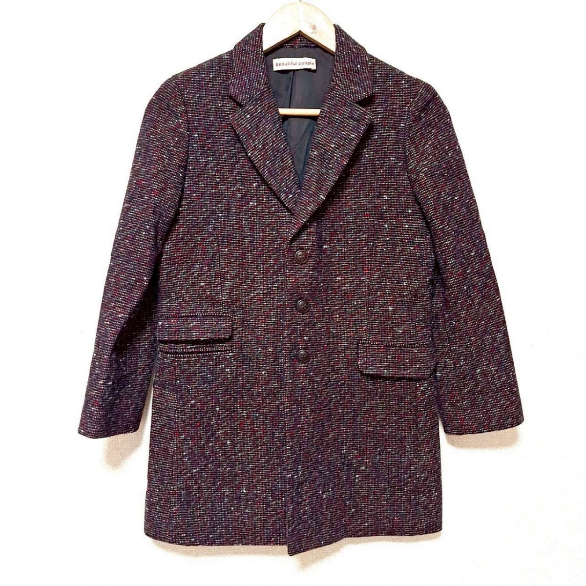 W423【beautiful people】ビューティフルピープル マルチカラージャケット アウター レア サンプル品 スリット レッド系 レディース S/ee拍卖