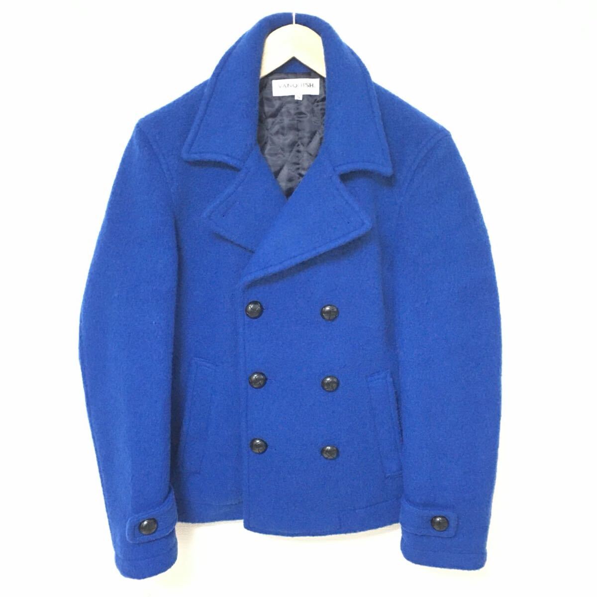 W529【VANQUISH】ヴァンキッシュ ピーコート アウター 中綿 ジャケット くるみボタン 防寒 オシャレ お出かけ ブルー メンズ サイズS/fF拍卖