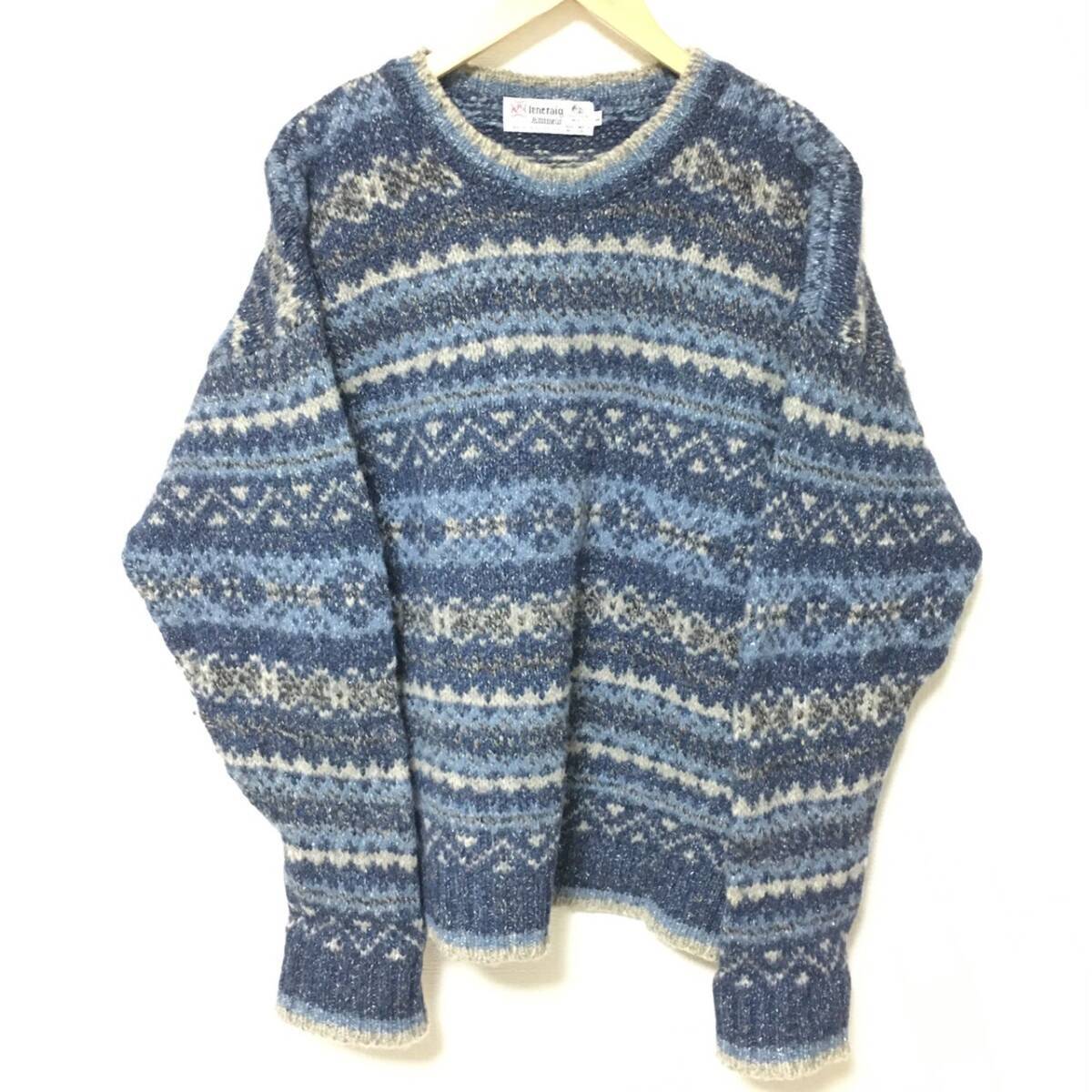 W123 【Lencraig】レンクレイグ セーター ニット フェアアイル柄 秋冬 スコットランド イギリス製 ウール 100% ブルー メンズ サイズ L /fa拍卖