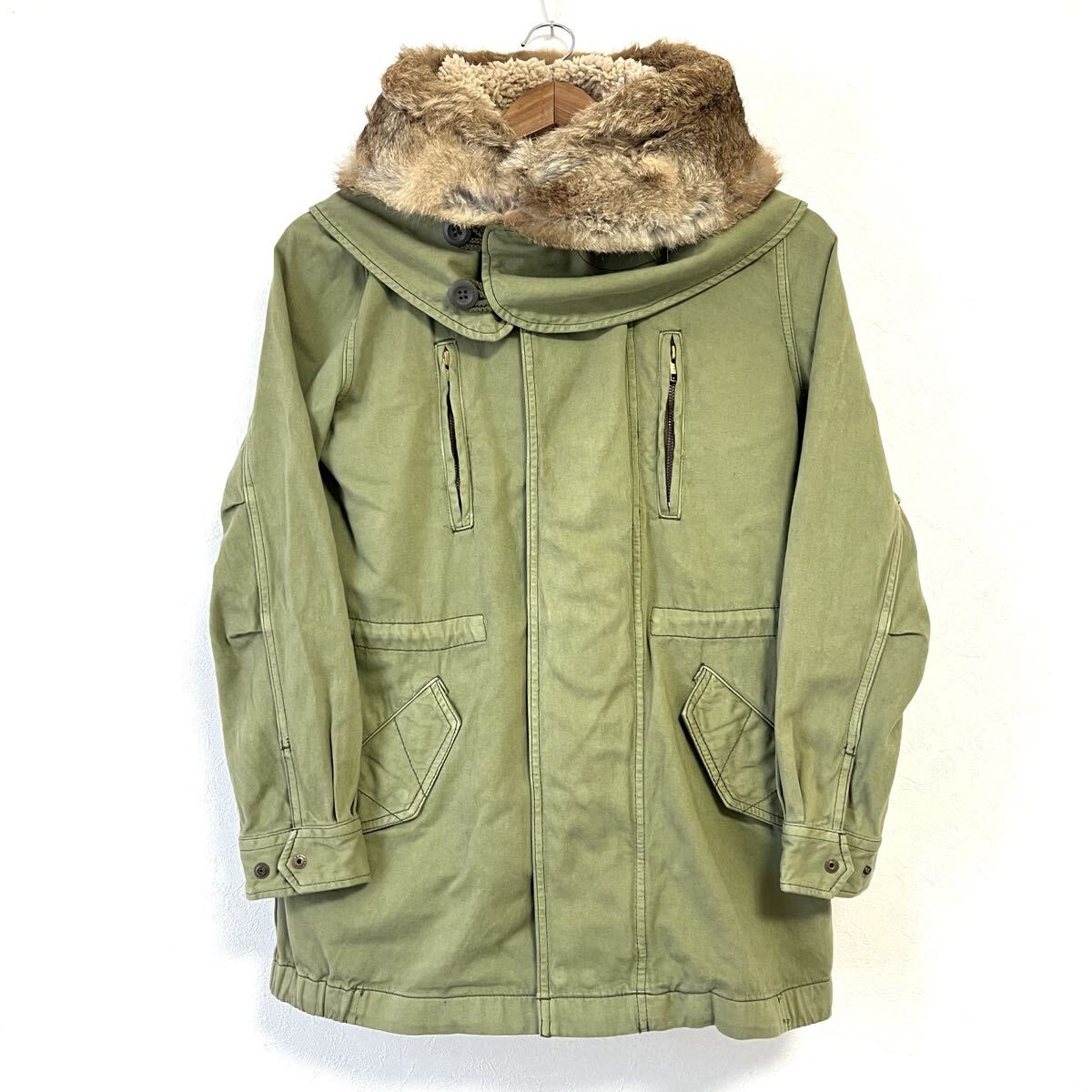 W603【AnotherEdition】アナザーエディション ユナイテッドアローズ ライナー ファー モッズ コート ジャケット グリーン レディース S/mm拍卖