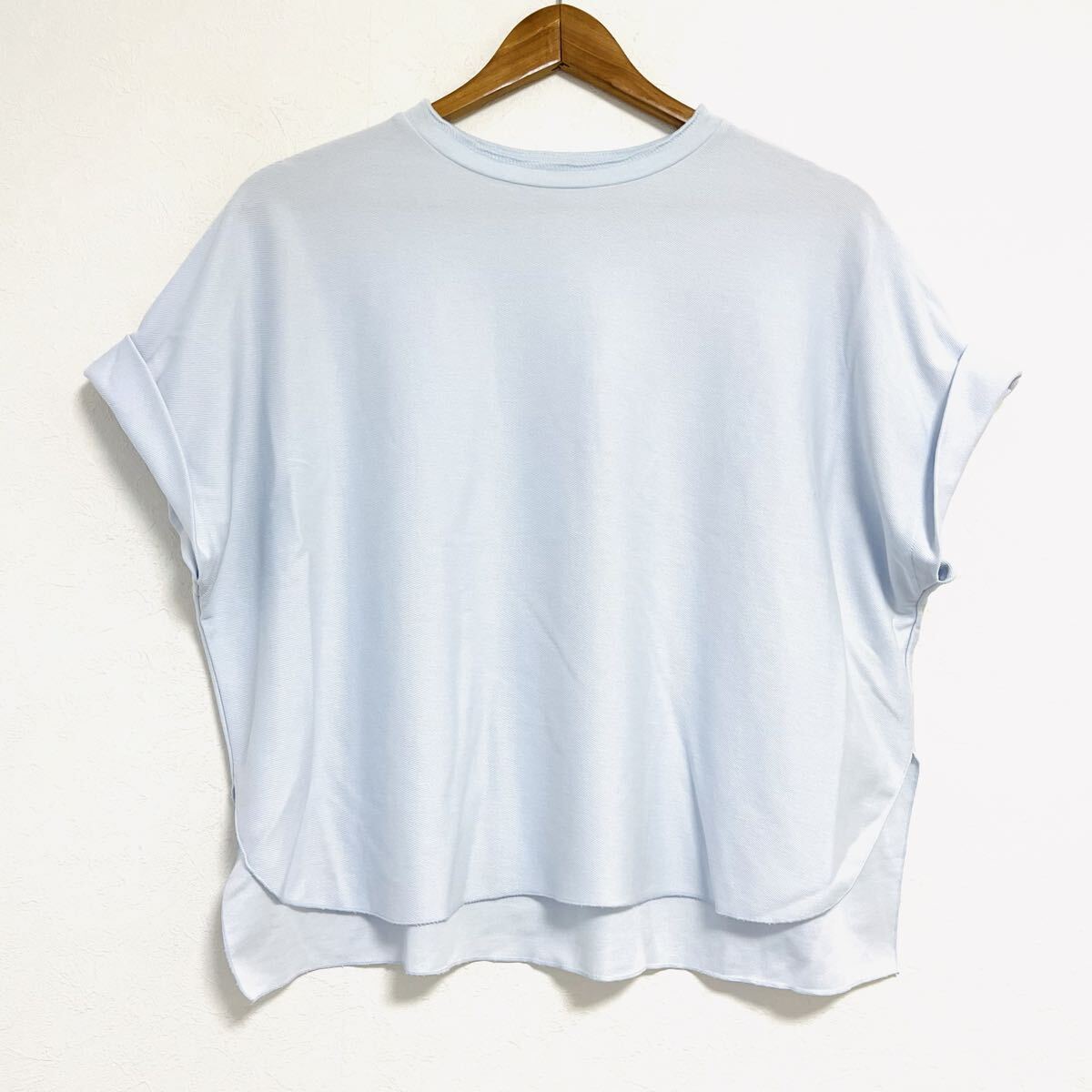 W613【JOHNBULL】ジョンブル 半袖 カットソー Tシャツ 無地 爽やか シンプル ストレッチ 着心地 ライトブルー レディース サイズF/mm拍卖