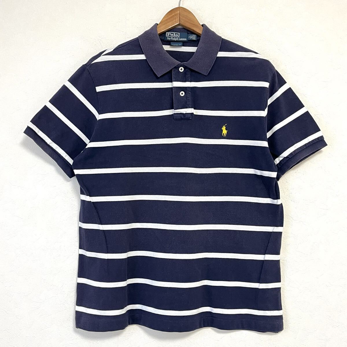 W616【Polo by RalphLauren】ポロバイラルフローレン 半袖 ポロシャツ トップス コットン デイリー ボーダー ネイビー メンズ サイズL/mm拍卖