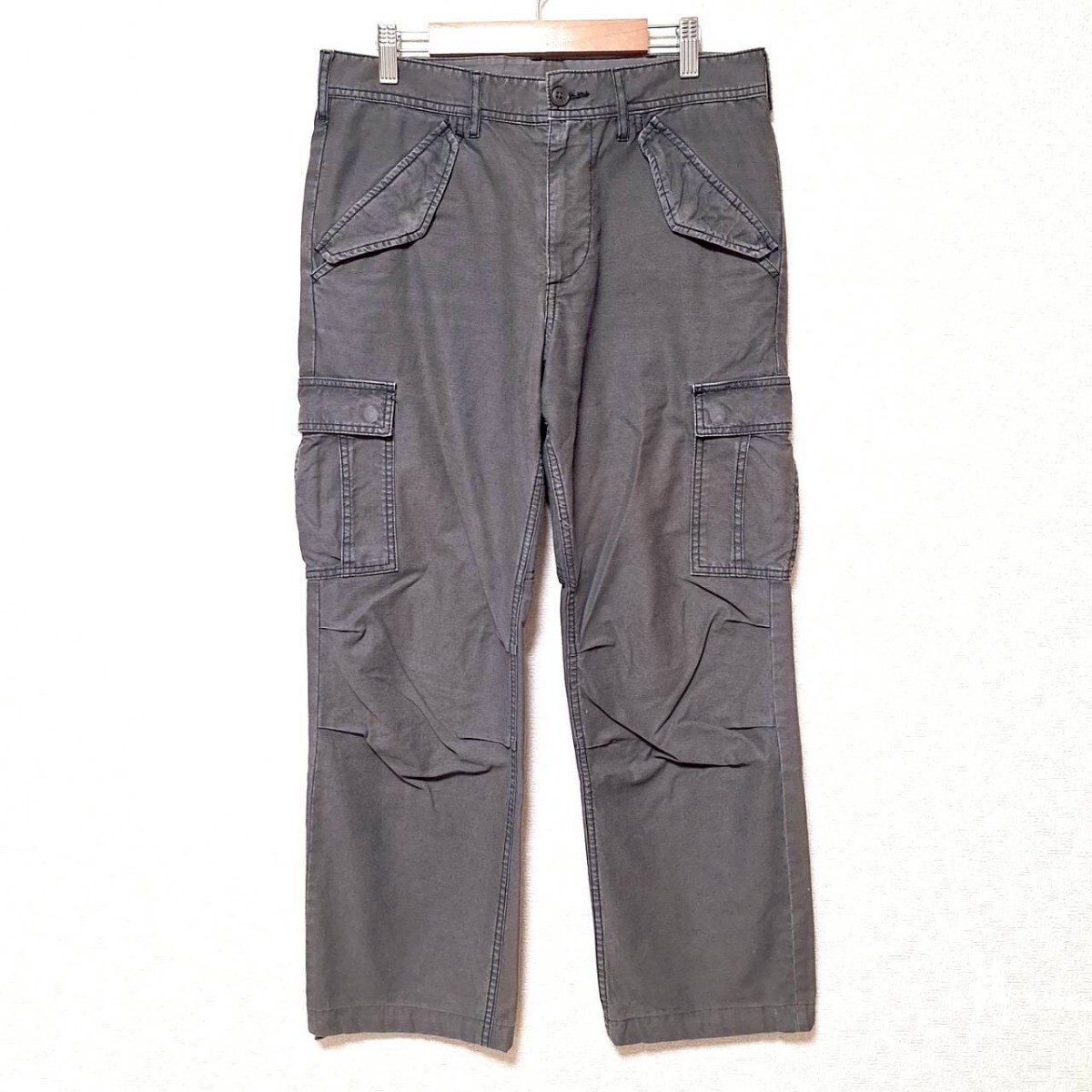 W594【BEAMS HEART】ビームスハート カーゴパンツ ボトムス 作業 ワーク ロング 大きめ カジュアル 無地 ワッペン グレー メンズ M/ee拍卖