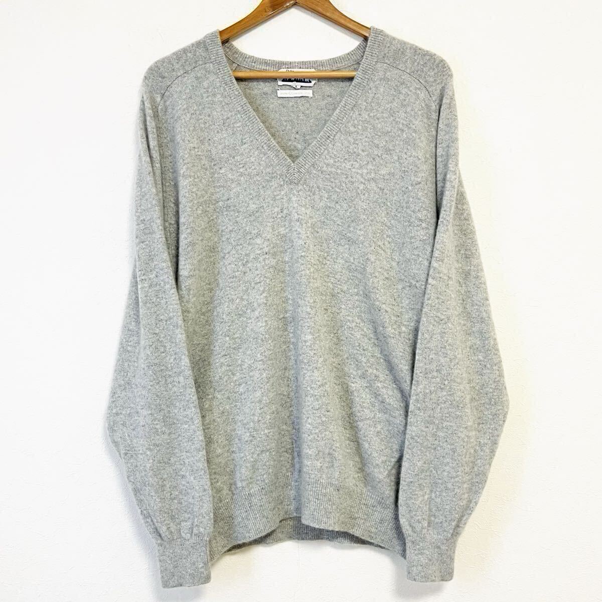 W630【Duke Madison】デュークマディソン Vネック セーター ニット カシミヤ ウール100% 柔らか 着心地 シンプル グレー メンズ サイズL/mm拍卖