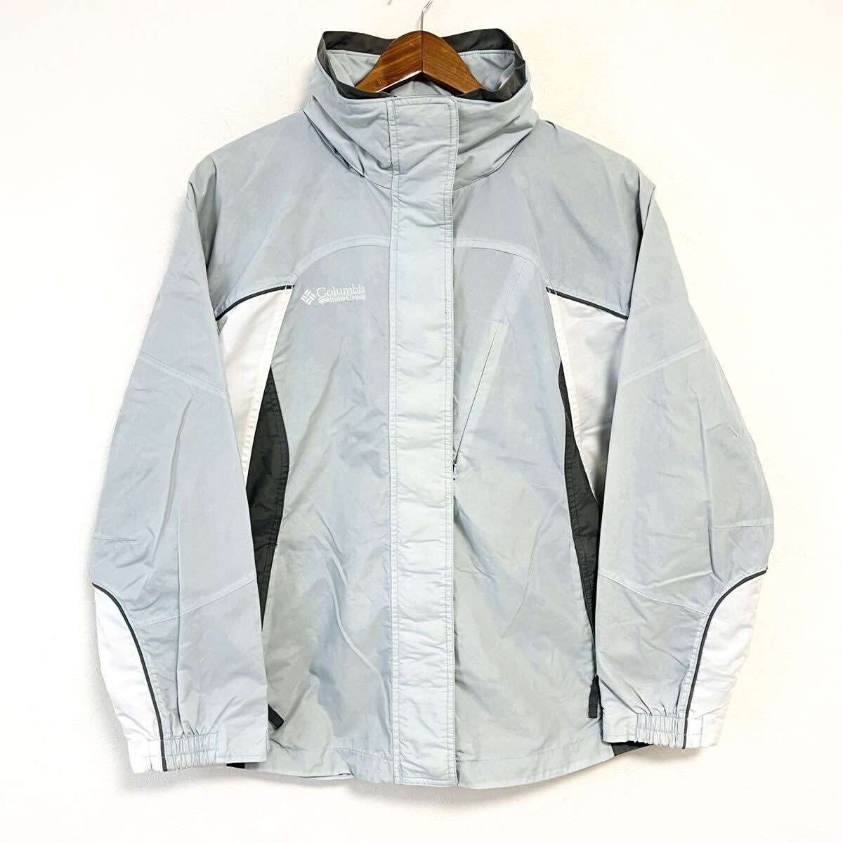 W634【Columbia】コロンビア ジップアップ ジャケット ブルゾン アウター フード アウトドア グレー 系 子供 キッズ サイズ14/16(L位)/mm拍卖