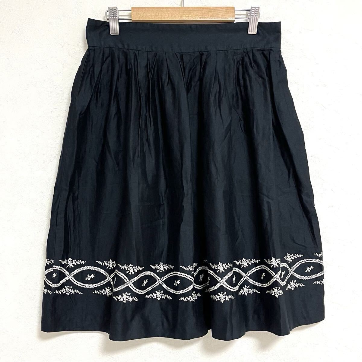 W710【agnes b】アニエスベー フレア スカート ひざ丈 日本製 コットン 綿 きれいめ かわいい ネイビー 濃紺 レディース サイズ42(LL位)/mm拍卖