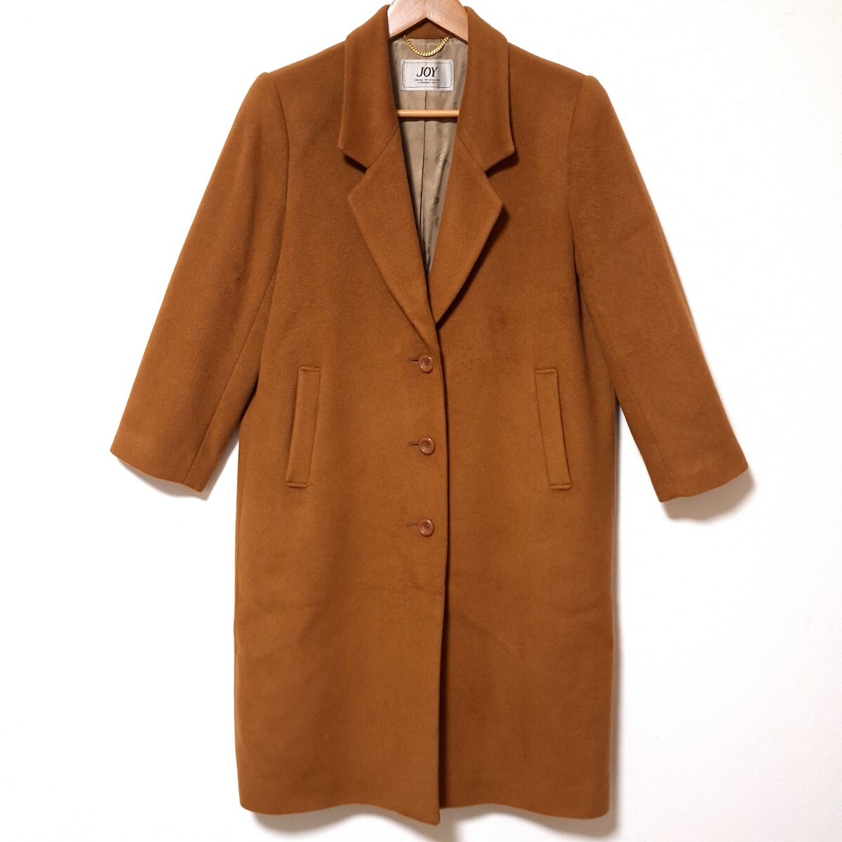 W833 【JOY】ジョイ チェスターコート 日本製 カシミヤ100% 高品質 ロング丈 ゆったり エレガント ブラウン レディース サイズL/QQ拍卖