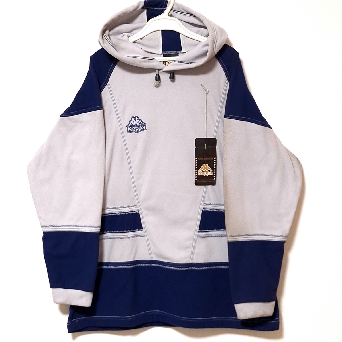 W843【kappa】カッパ フリース パーカー プルオーバー フード付 ビッグシルエット 日本製 スポーツ グレー メンズ サイズL/QQ拍卖