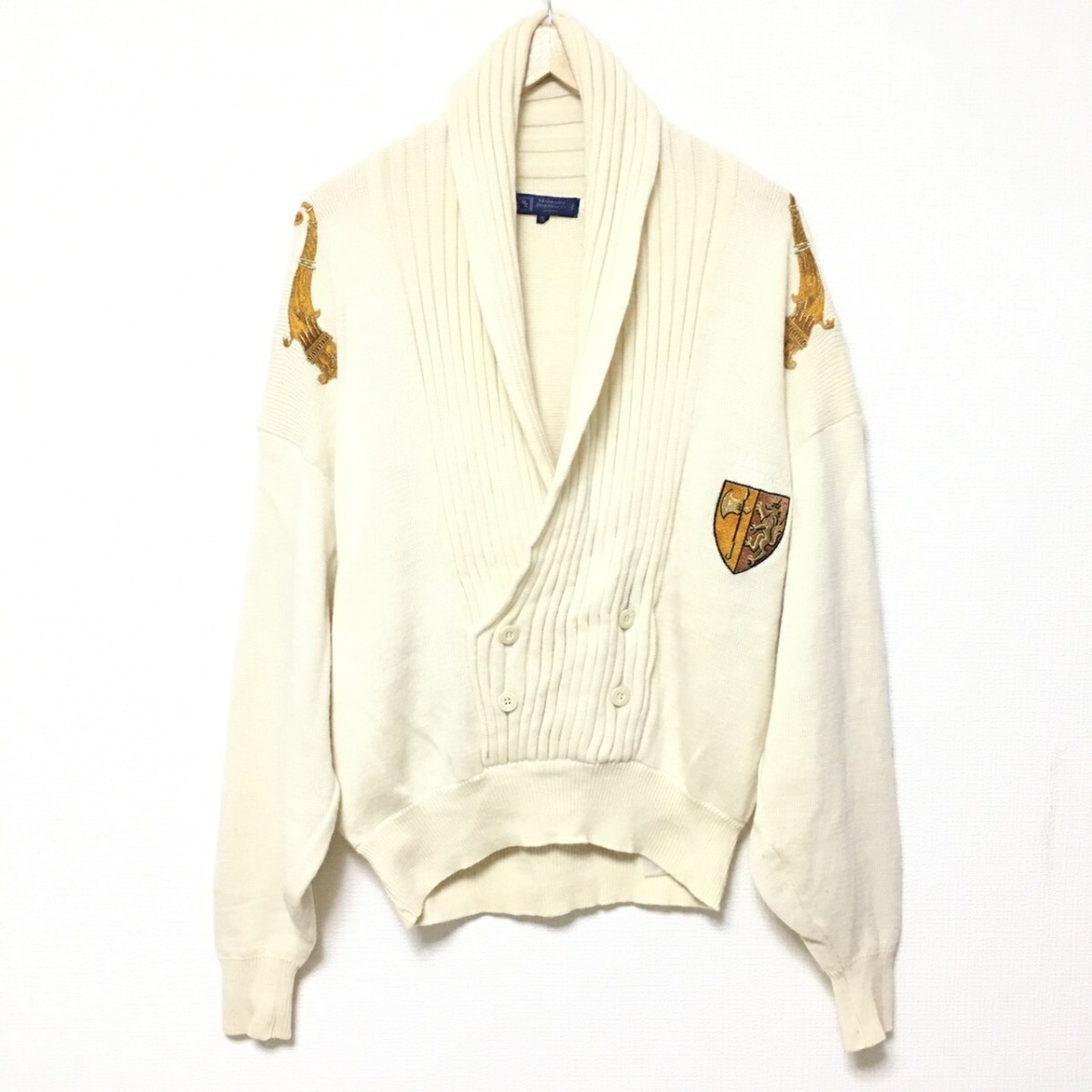 W926【MARIANO RUBINACCI】マリアーノ ルビナッチ リブニット セーター プルオーバー 刺繍 ウール イタリア メンズ サイズⅣ(LL位) /fa拍卖