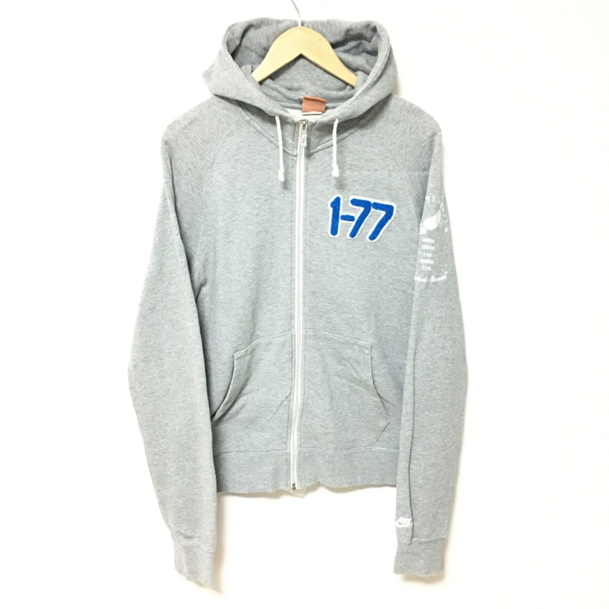 W928【NIKE】ナイキ ジップアップ パーカーもこもこ刺繍 スウェット生地 コットン 100% 長袖 上着 杢 グレー メンズ サイズ M /fa拍卖