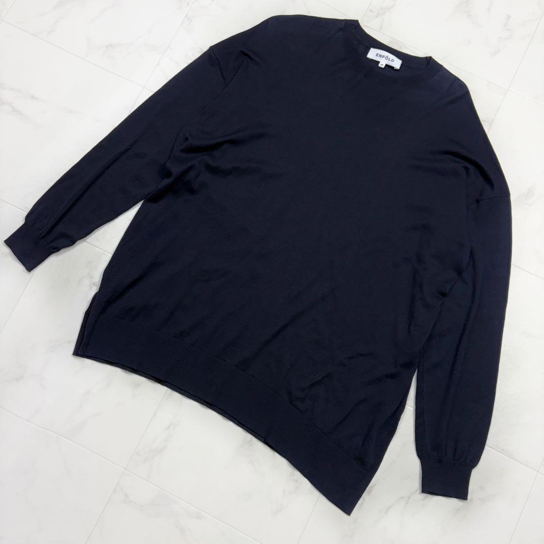 エンフォルド シルク コットン 38 ネイビー 長袖 クルーネック セーター ニット 拍卖