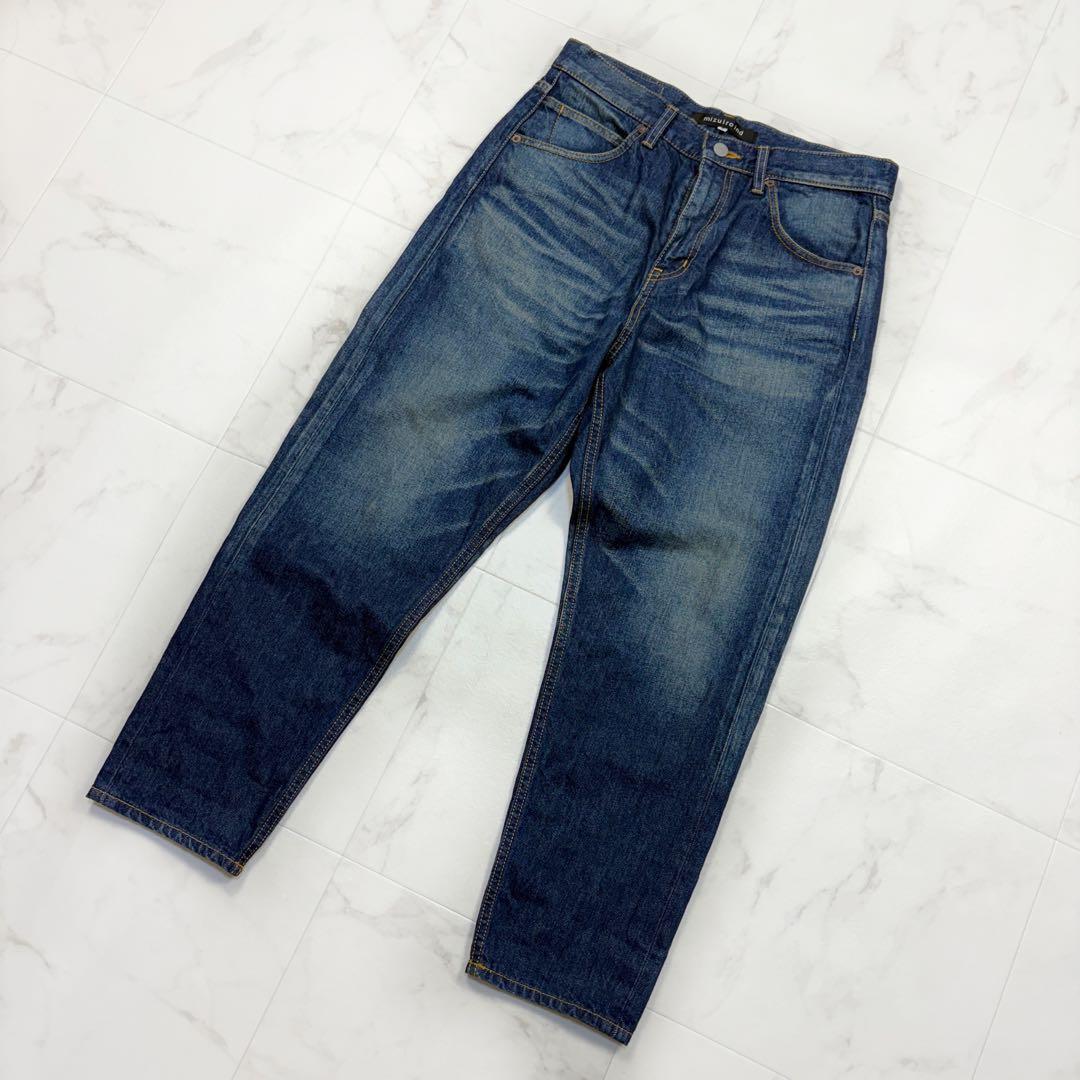 ミズイロインド ヴィンテージ アンクル丈 デニムパンツ テーパード 青 ジーンズ M相当拍卖