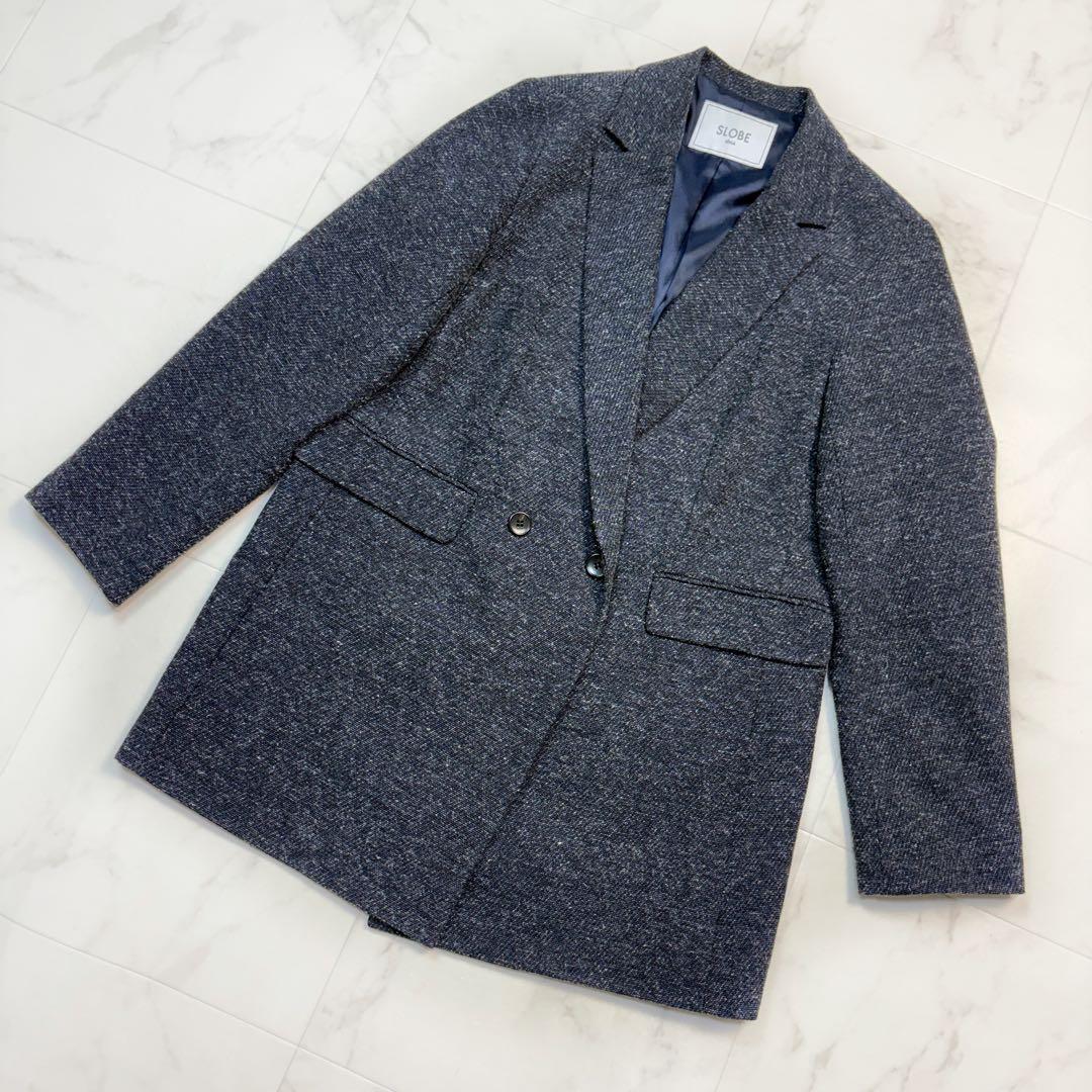 SLOBE IENA  テーラードジャケット 38 ダブル ネップ ツイード 紺拍卖