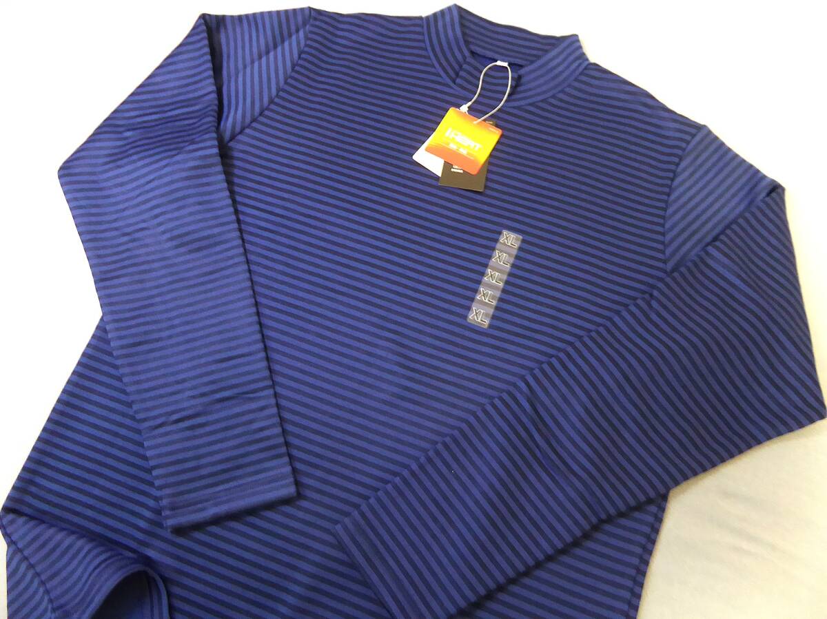 TIGORA GOLF ティゴラ ゴルフ 裏起毛 アイヒート ボーダー モックネック 長袖シャツ XL 紺青拍卖