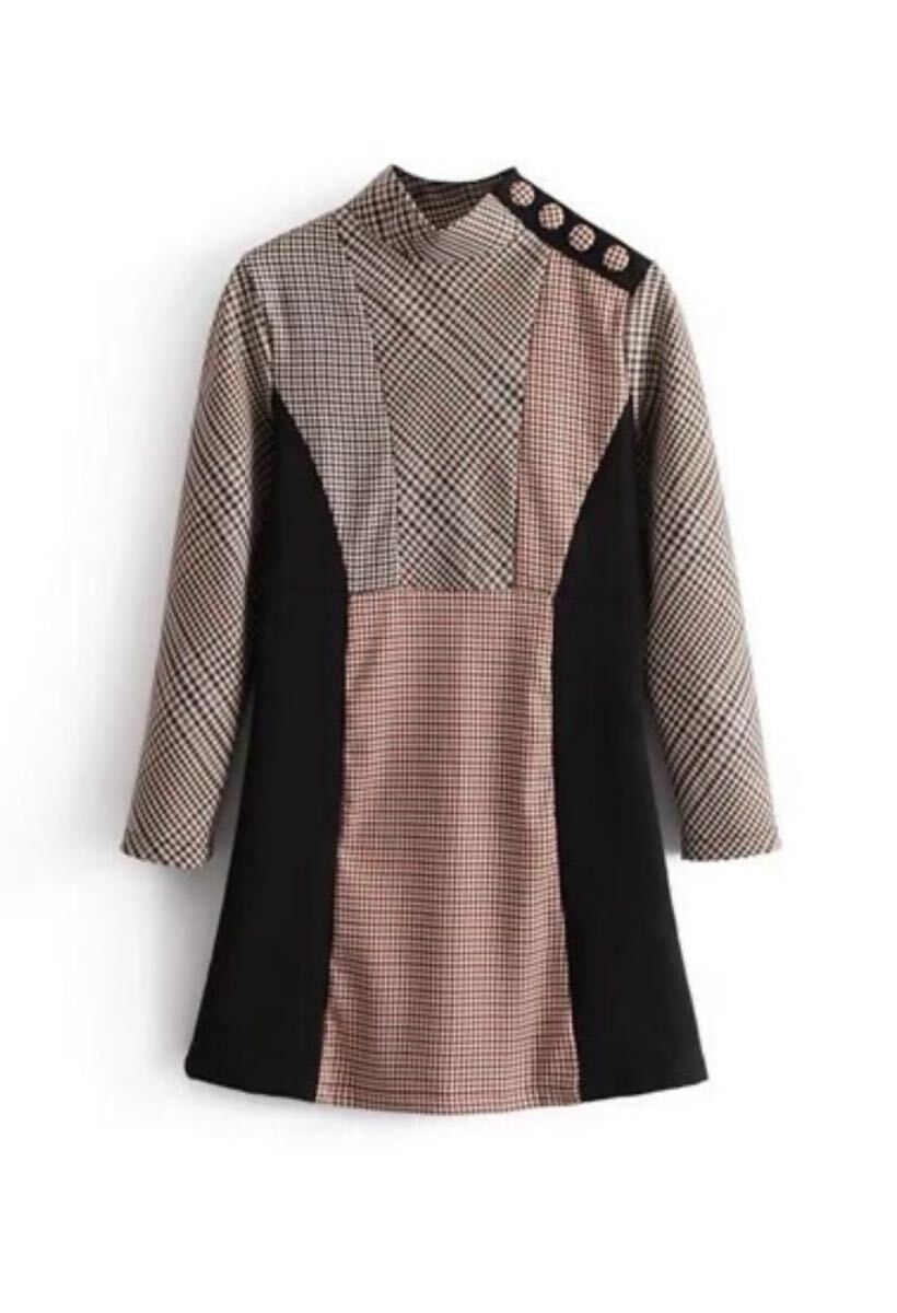 ★人気★ ZARA ザラ チェック パッチワーク ワンピース S 三上悠亜着用拍卖