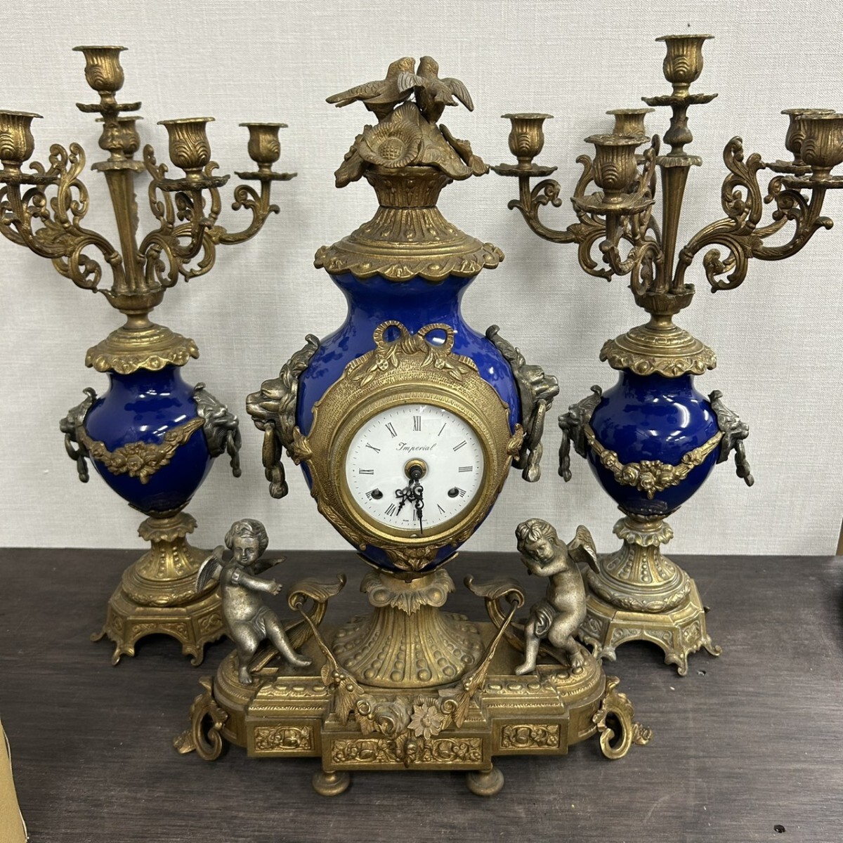 FRANZ HERMLE フランツ ヘルムレ ドイツ製 豪華 時計 燭台 セット ロココ ブロンズ ライオン インテリア 拍卖