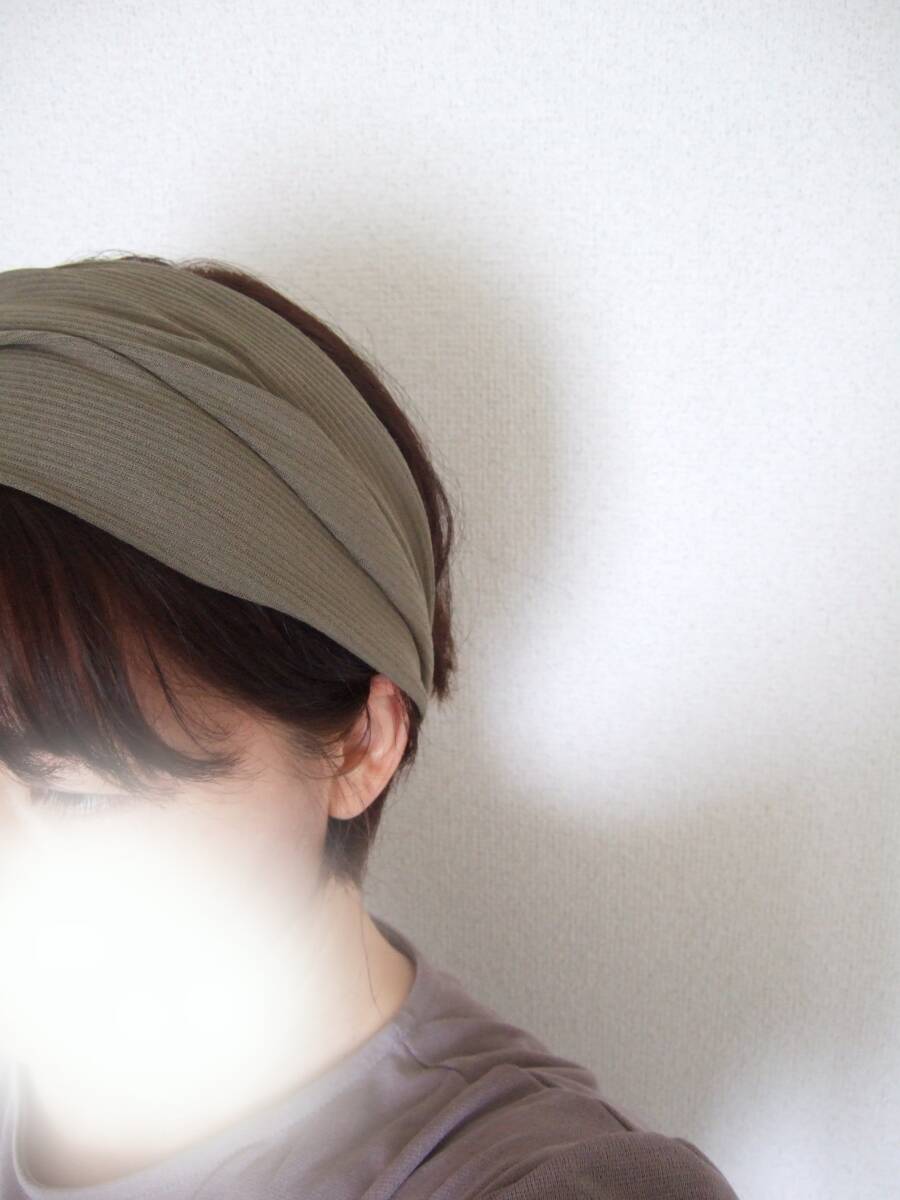 即決★ハンドメイド 夏向け新作★冷感触感 薄手柔らかゆるっと好きな方限定で★モスグリーン かる~いニットのゆるターバン**拍卖