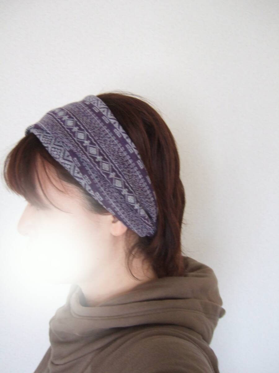 即決★ハンドメイド 秋冬に ウール混紡 ノルディックパープル ゆるっとニットのゆるターバン** 耳までかぶせて防寒に 冬支度拍卖