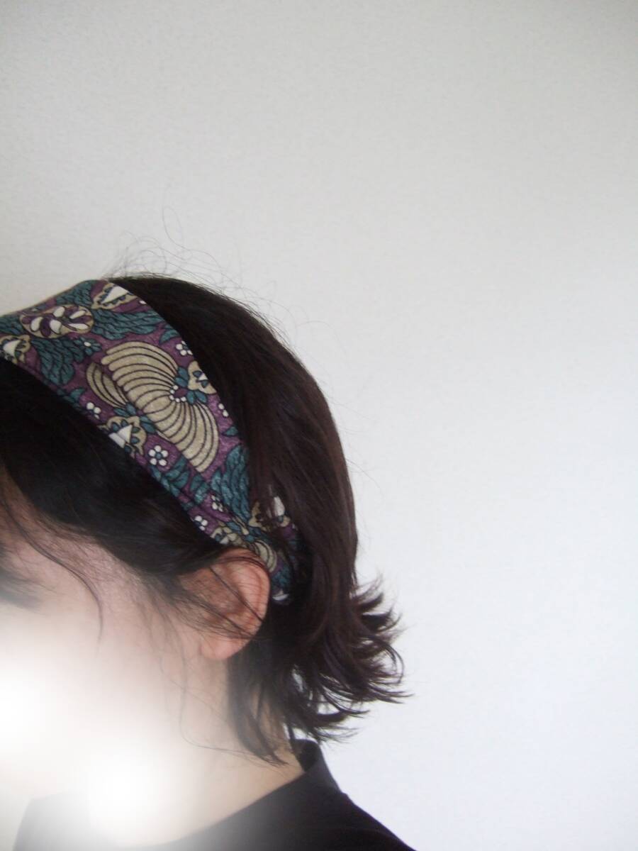★即決★ハンドメイド 秋のコーデのアクセントに 北欧風レトロ花柄 パープル バニラン織コットンのゆるターバン* ヘアバンド 拍卖