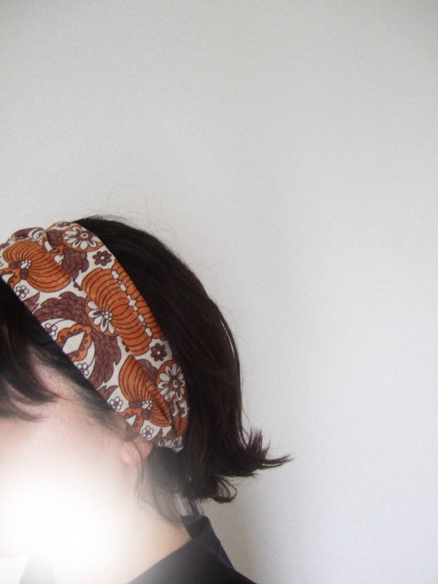 ★即決★ハンドメイド 秋のコーデのアクセントに 北欧風レトロ オレンジ バニラン織コットンのゆるターバン* ヘアバンド 拍卖