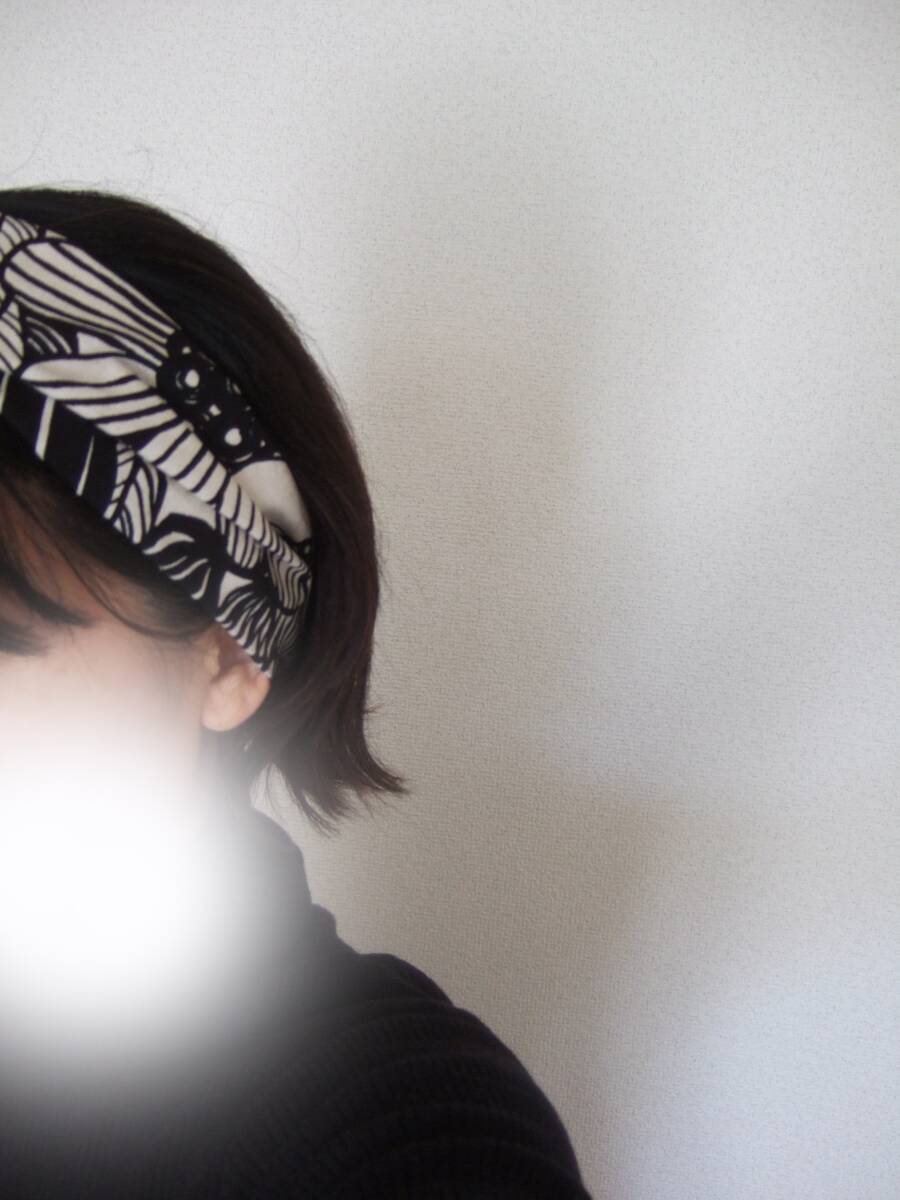 ★即決★ハンドメイド 北欧風モノクロ 綿麻ややしっかり目のゆるターバン* ヘアバンド コーデのアクセントに拍卖