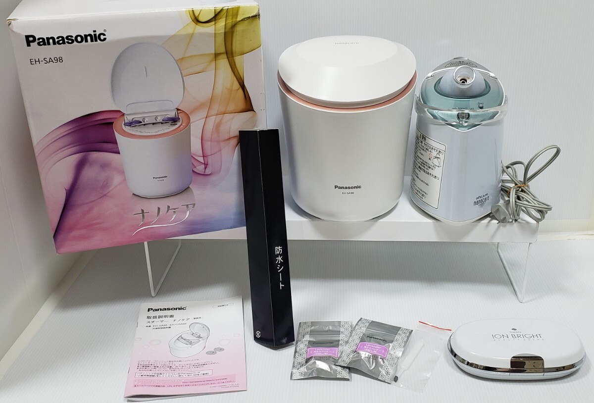 美品 Panasonic スチーマーナノケア W温冷タイプ ピンク EH-SA98 EH2462 フラコラ イオン 美顔器 3点セット 発送100拍卖