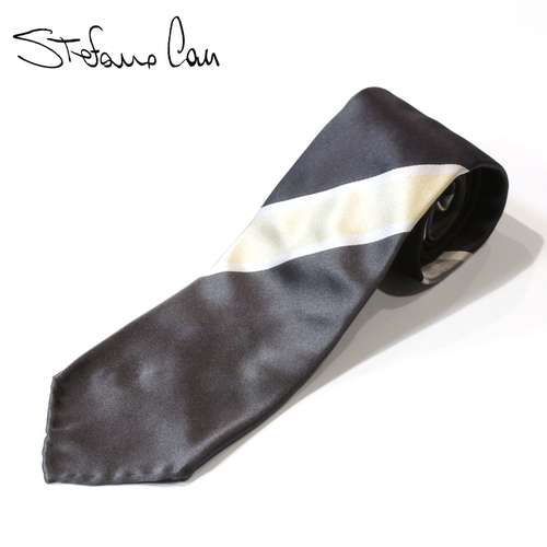 【40%OFF・新品】Stefano Cau(ステファノ カウ)シルクサテン パネルブロックストライプネクタイ ブラック×グレー VS17339拍卖