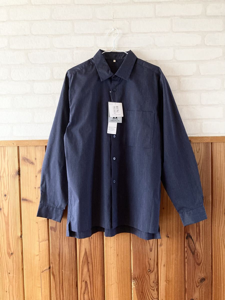 新品 TOPVALU メンズ かるクル ストレッチ 長袖 シャツ Mサイズ 紺 ネイビー シワになりにくい 吸汗速乾 接触冷感 オーバーサイズ Y拍卖