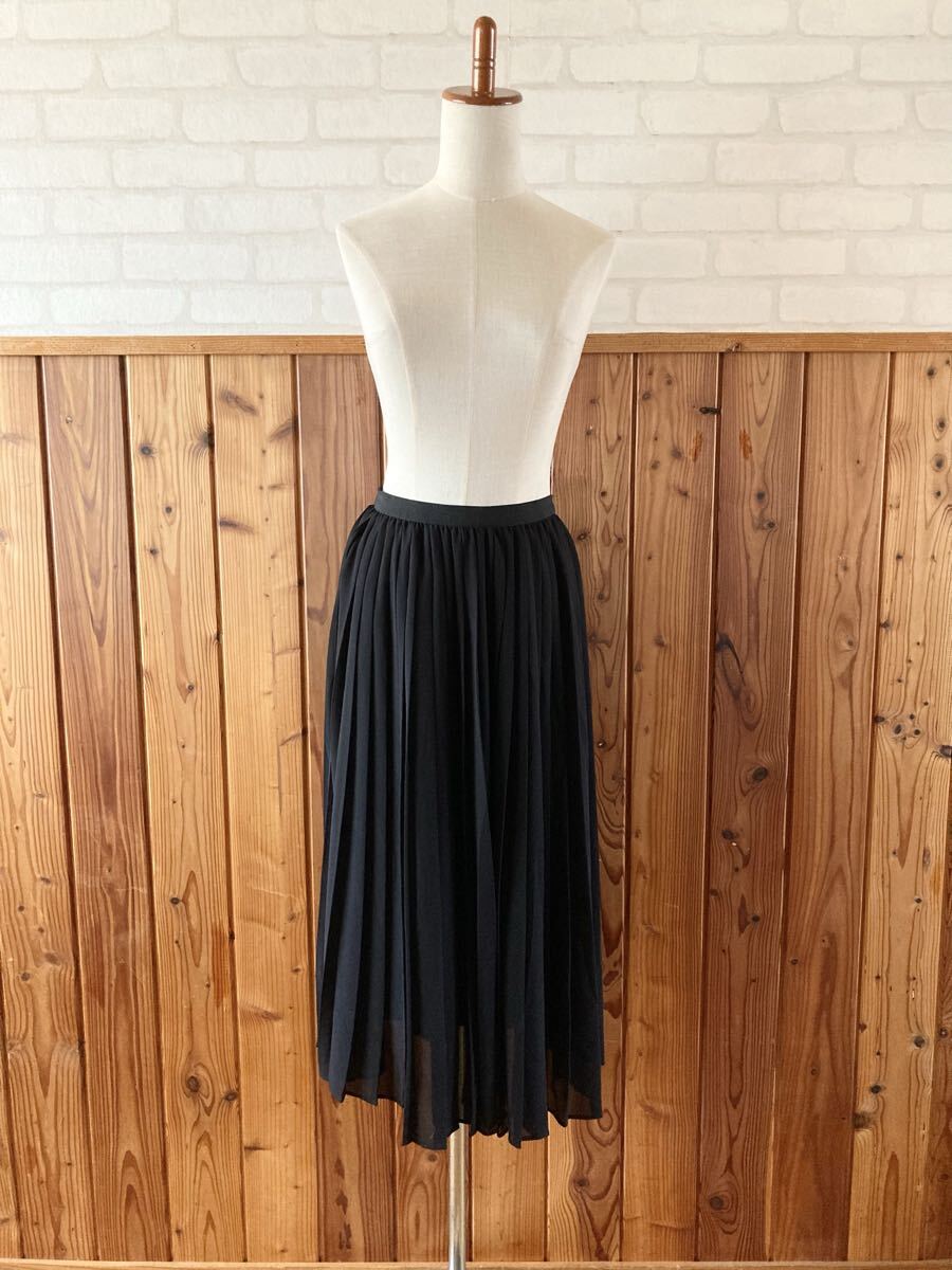 UNIQLO ユニクロ レディース プリーツ ロング スカート Mサイズ 黒 ブラック シフォン シアー ウエストゴム pleated long skirt Z拍卖