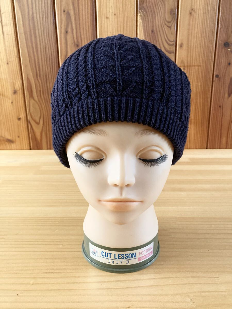 BEAMS HEART ニット帽 紺 ネイビー 帽子 ニット ワッチ キャップ ケーブル編み ビーニー ビームス navy blue knit beanie cap ④拍卖