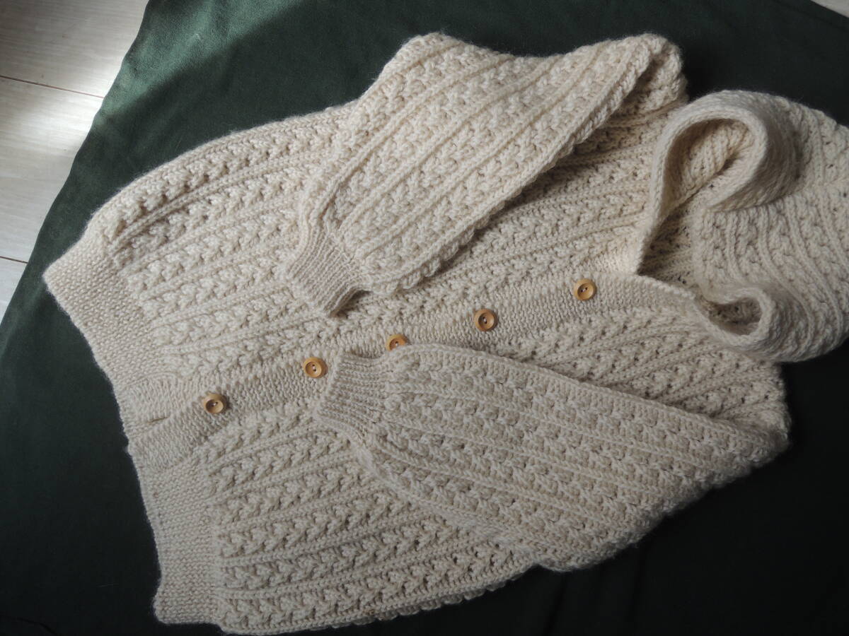 ハンドメイド アラン編み フード付きニットカーディガン ジャケット キッズ 美品拍卖