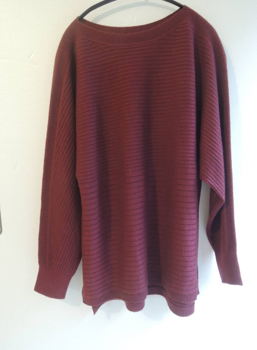 laf 2s ボートネックドルマンスリーブ ワイン系 横編みボーダーニット拍卖