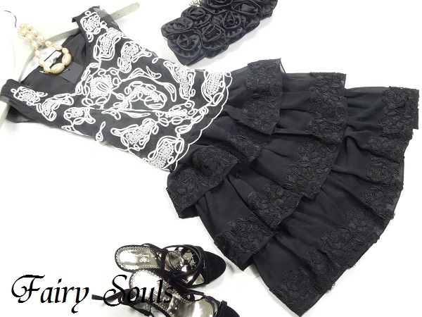 未使用 発表会 イベント デ-ト 9号 M 華やか 刺繍 ワンピース (OPN9770)拍卖