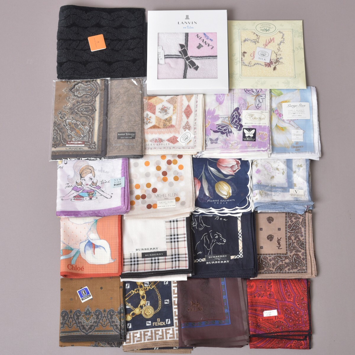 新品 高級ブランド ハンカチ スカーフ まとめ 20枚 BURBERRY/FENDI/ChristianDior/CELINE/YSL 他 ポケットチーフ #60※1002-16/k.e拍卖
