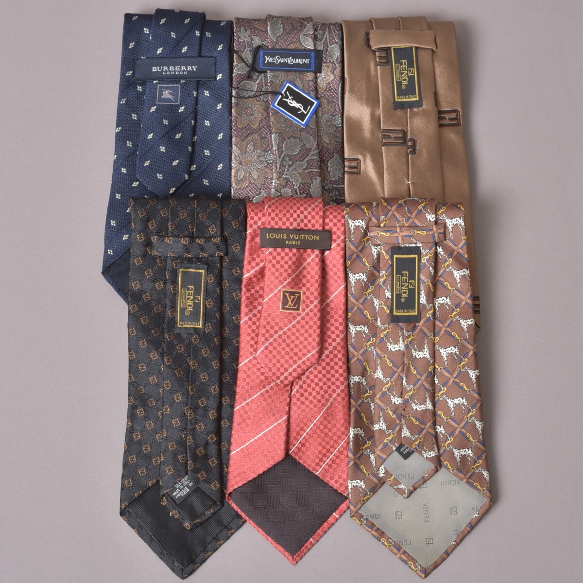 高級ブランド ネクタイ 6本セット LOUIS VUITTON/FENDI/BURBERRY/YSL シルク ダミエ ズッカ 総柄 スーツ 制服 まとめ #60※1002-38/k.c拍卖