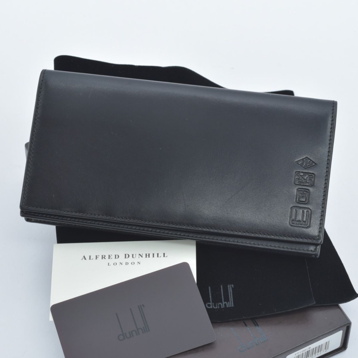 極美品 dunhill ダンヒル 二つ折り長財布 ブラック 札入れ スカーフレザー 箱付き ウォレット ブランド #60※1015-27/ZEk.d拍卖