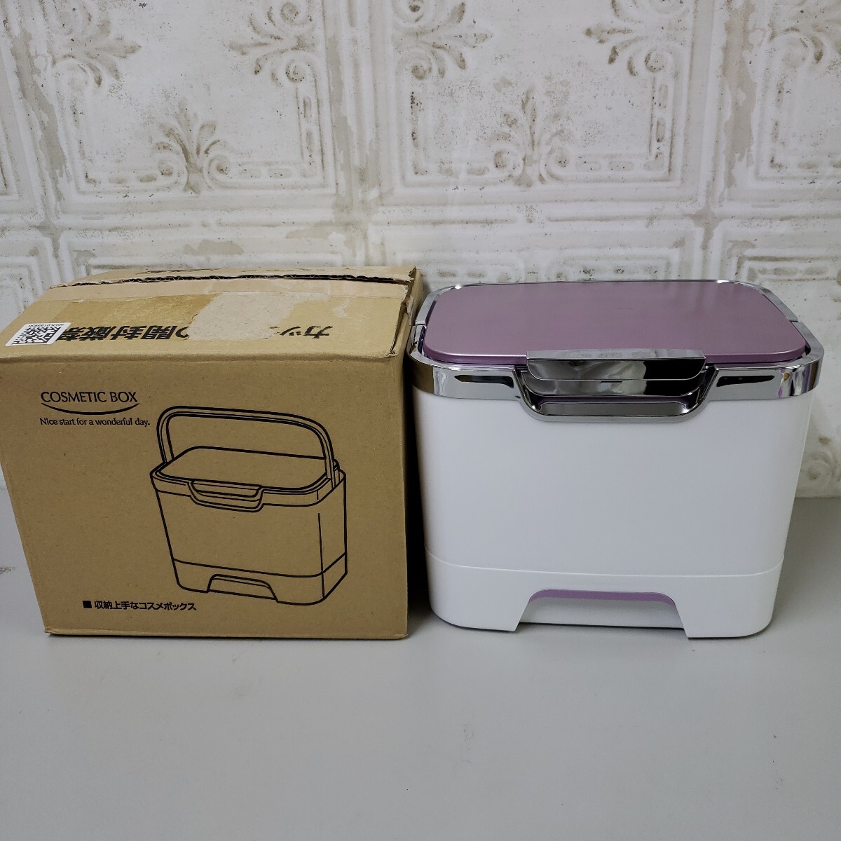 710y0802★MIクリエーションズ コスメ メイク ボックス 化粧箱 化粧品 収納 ミラー付 鏡付 大容量 COB-350 パープル 日本製拍卖