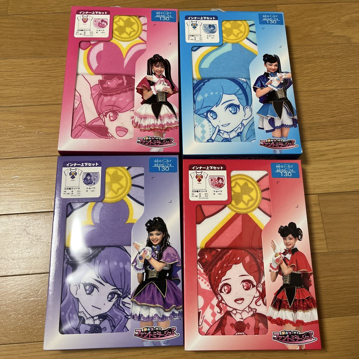 130☆ひみつ×戦士 ファントミラージュ なりきりインナー 上下セット 全4種☆3分丈スリーマ ショーツ ☆ ピンク 青 紫 赤 女児 拍卖