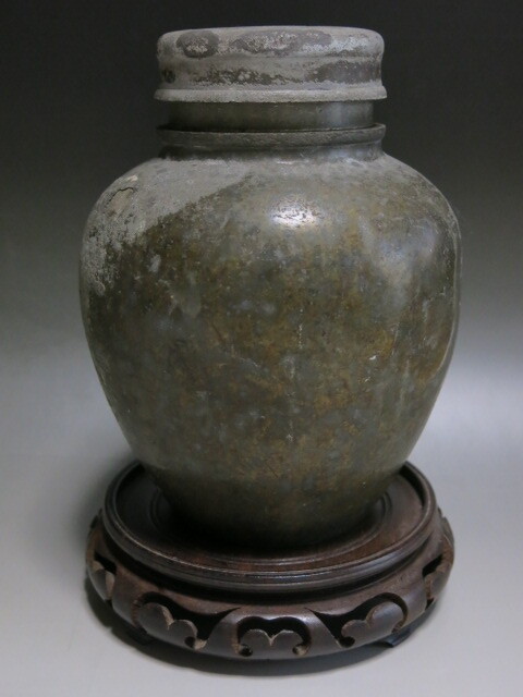 アンティーク 茶筒【古錫 時代物 特大 茶心壷 茶壷 茶入 斑紋 高さ約18.5㎝ 重さ約1604g】中国 古玩 唐物 茶道具 煎茶道具拍卖