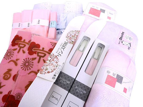 着物美人 着物スリップ 肌着 L 足袋 帯板 後板 帯枕 伊達締め 腰紐 コーリンベルト 衿芯 三重紐【 振袖用 着付け小物14点セット】O328842拍卖