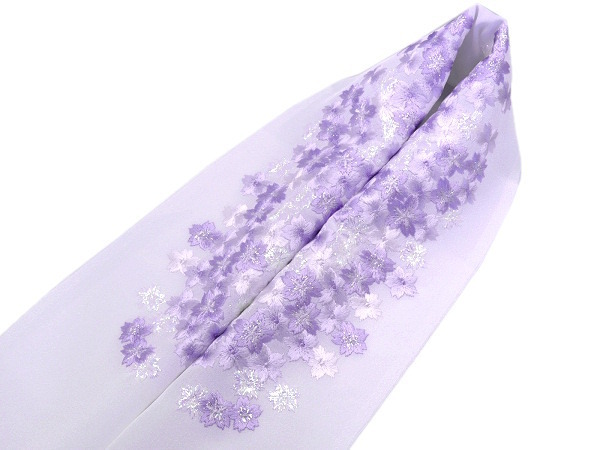 着物美人 半襟 刺繍 半襟刺繍 刺繍襟 半衿 かけ襟 成人式 振袖 結婚式 入学式 卒業式 訪問着 附下 【 白 薄紫 パール刺繍 桜 】335307-26拍卖