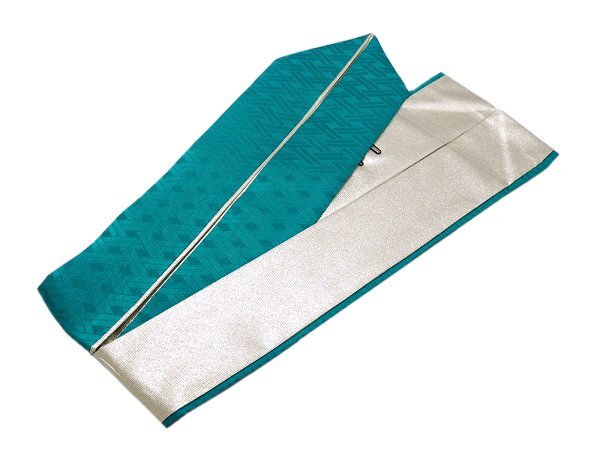 着物美人 重ね襟 正絹 伊達襟 掛け襟 振袖重ね襟 重ね襟緑 成人式 結婚式 入学 卒業式 振袖 訪問着 着物 4way 【 青緑 金 両面 】339056-13拍卖