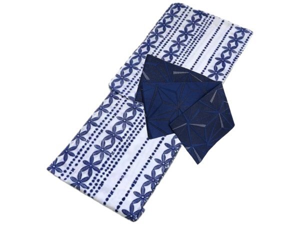 着物美人 浴衣 半幅帯 2点セット くすみ 綿 女浴衣 浴衣女性 浴衣女の子 浴衣帯付 浴衣白 女性 女の子 155-165 【 白 紺 縞 】t440120拍卖