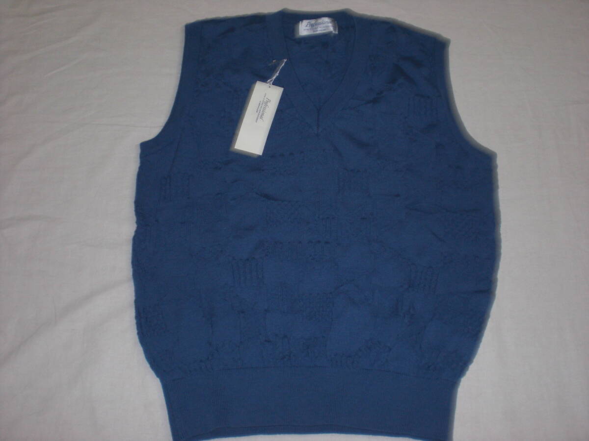 DUNLOP Professtional・ネイビーパープル 幾何学模様 ウールベスト(L) 未使用タグ付拍卖