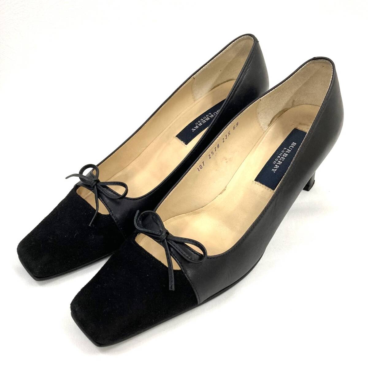 7307 バーバリー ヒール 靴 黒 ブラック フォーマル BURBERRY ロンドン 革 ブランド おしゃれ ダーク系 レディース シューズ拍卖