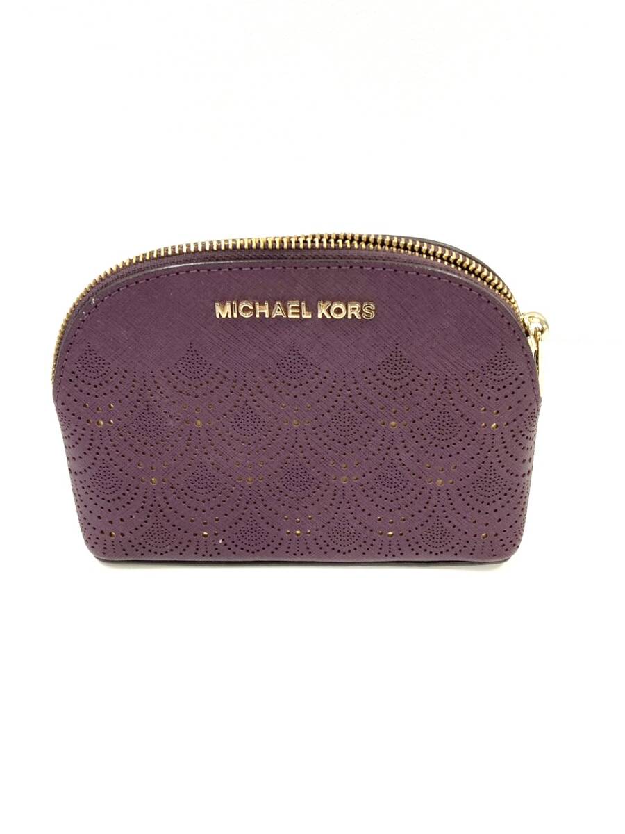 2004 マイケルコース ポーチ 紫 MK バッグ ロゴ ブランド MICHAEL KORS 小物入れ マチあり 自立 チャック付き メイク ファッション拍卖