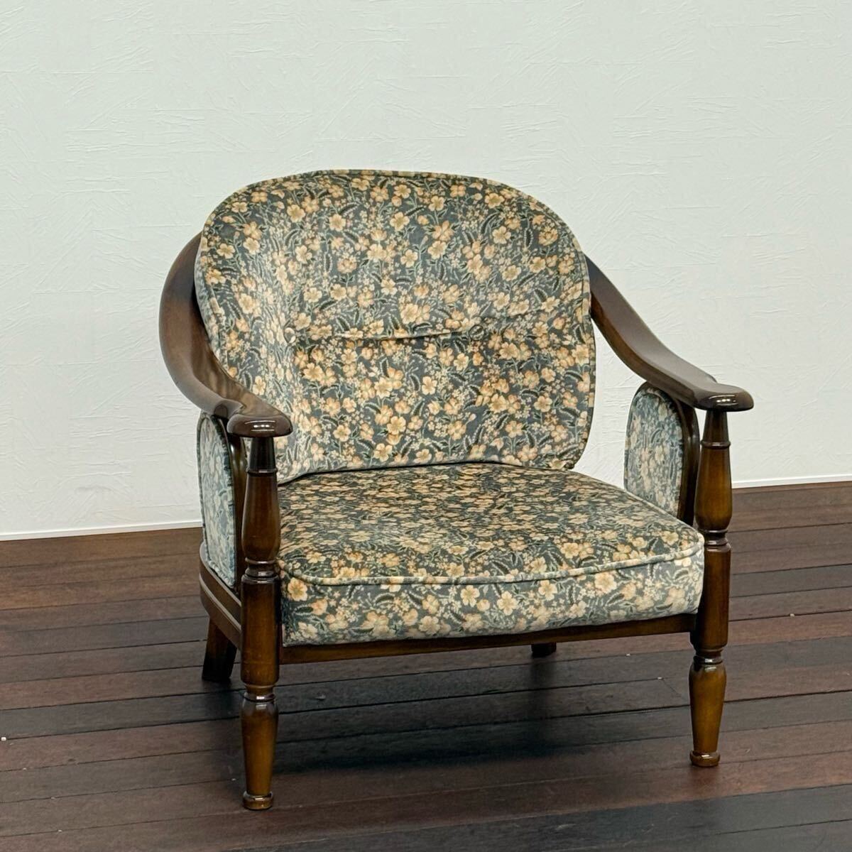 H19K80 カリモク karimoku コロニアル アームチェア 肘掛椅子 1人掛けソファ シングルソファ 1Pソファ 花柄 ファブリック拍卖