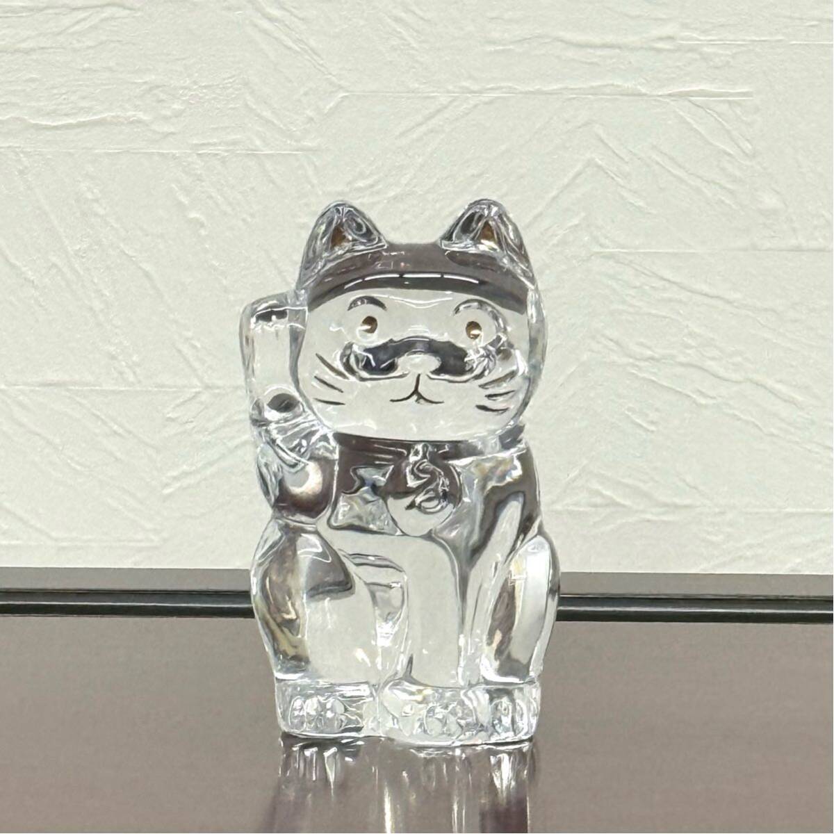H19KZ13a 美品 Baccarat バカラ 招き猫 クリア まねき猫 置物 インテリア オブジェ 幸運 玄関インテリア 商売繁盛 縁起物 厄除け 開運 拍卖