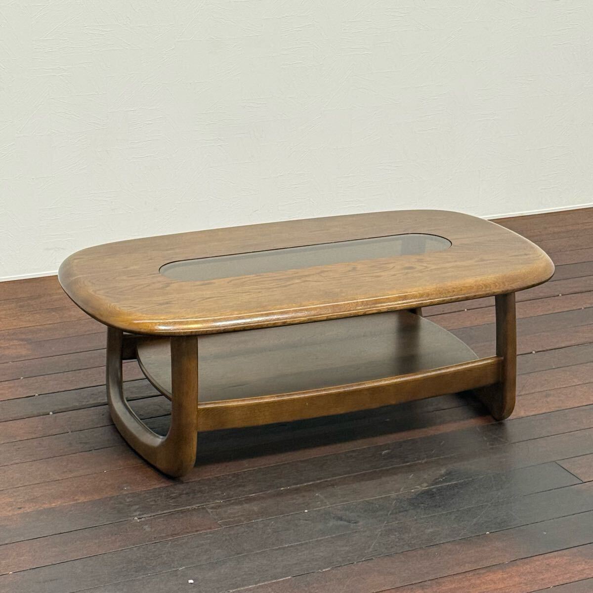 H110K18 カリモク karimoku センターテーブル ローテーブル リビングテーブル オーク無垢材 応接テーブル 棚付き 応接机 レトロ拍卖