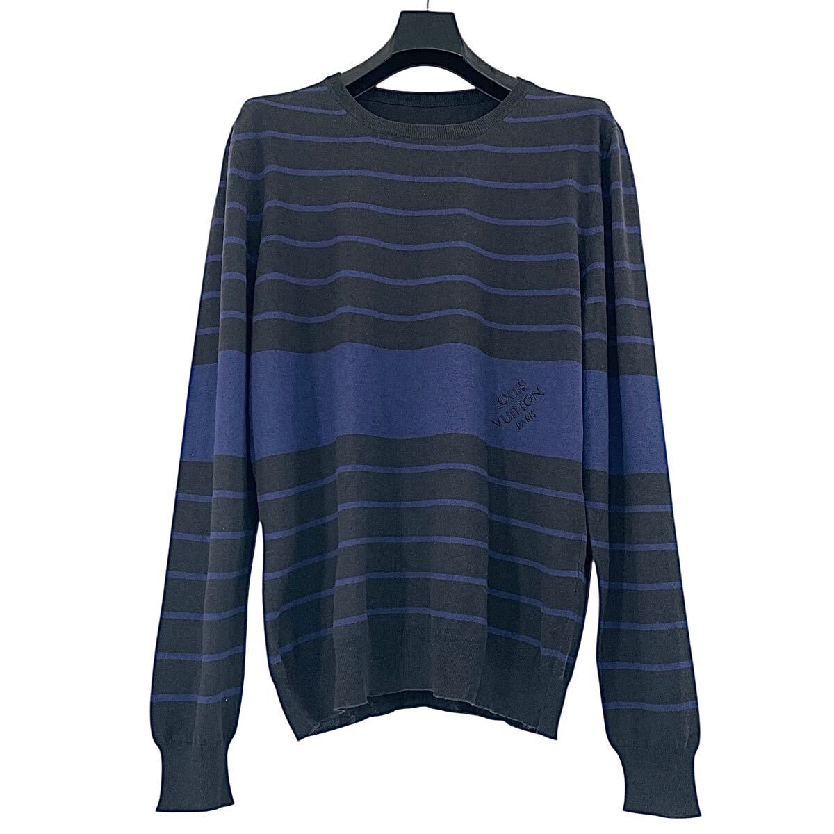 美品 LOUIS VUITTON ルイ・ヴィトン ニット セーター ボーダー 長袖 ネイビー x ブラック サイズM メンズ AH6-1 1022-10拍卖